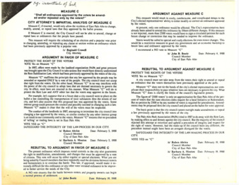 Arguments For & Against 1988 Election Measure C