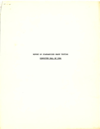 Ravenswood City School District Report of Standardized Group Testing Conducted Fall of 1966