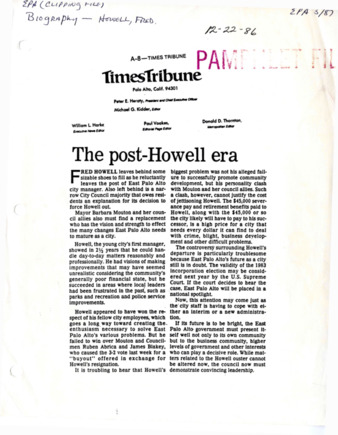 The Post-Howell Era - Peninsula Times Tribune