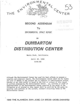Second Addendum to the Environmental Impact Report on Dumbarton Distribution Center