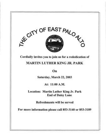 Flyer for Rededication of Martin Luther King Jr. Park