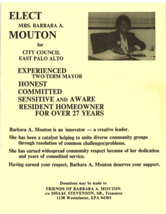 Flyer to Elect Barbara Mouton to the East Palo Alto City Council with Cover Letter
