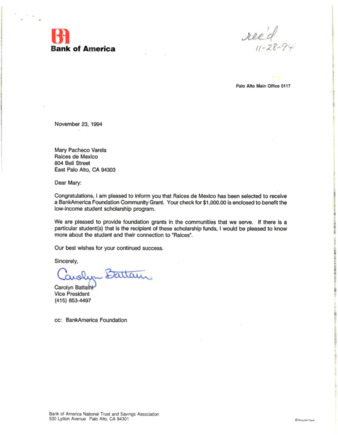Letter about Raices de Mexico Receiving the BankAmerica Foundation Community Grant