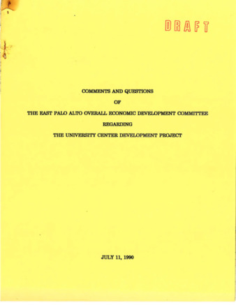 Draft Comments and Questions of the East Palo Alto Overall Economic Development Committee Regarding the University Center Development Project