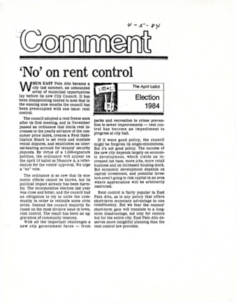 'No' on Rent Control - Peninsula Times Tribune