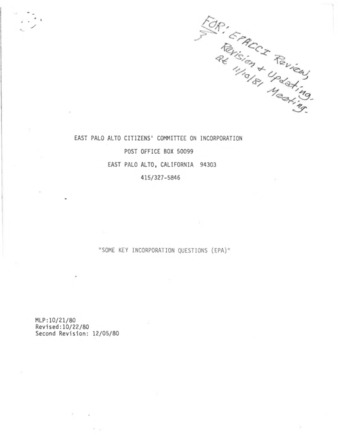 EPACCI Key Incorporation Questions and Responses