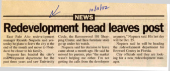 Redevelopment head leaves post - Daily News