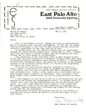 Letter from EPA Library to Raices de Mexico