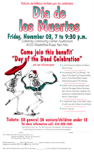 Poster for Raices de Mexico's Dia de los Muertos Performance, 1995