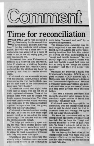Time for Reconciliation - Peninsula Times Tribune