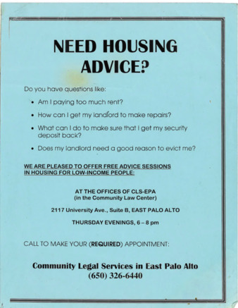 CLSEPA Flyers for Housing and Legal Advice
