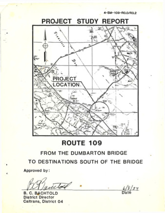 Route 109 Project Study Report Route 109 from the Dumbarton Bridge to Destinations South of the Bridge