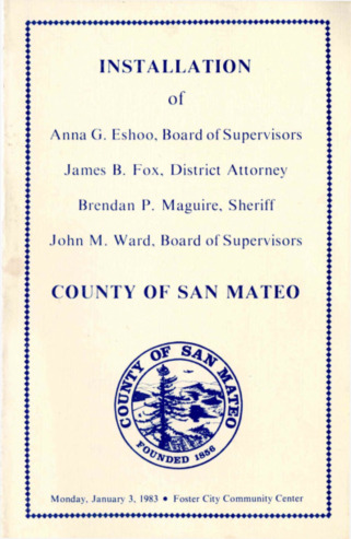 Program for the Installation of Anna Eshoo to the San Mateo Country Board of Supervisiors