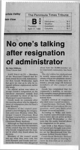No One's Talking After Resignation of Administrator - Peninsula Times Tribune