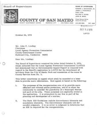 Letter from the San Mateo County Board of Supervisors to LAFCo about the Environmental Impact Report