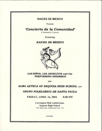 Program for Raices de Mexico's Concierto de la Comunidad 2004