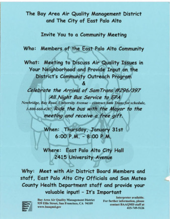 Invitation to a Community Meeting on Air Quality and Community Outreach Program