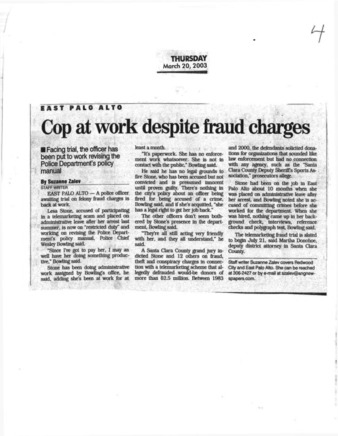 Cop at Work Despite Fraud Charges - San Mateo County Times