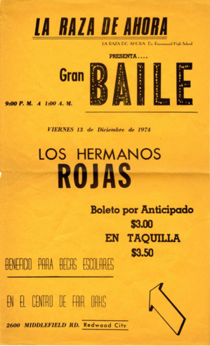 Flyer for a Dance Organized by Ravenswood High School's La Raza de Ahora, 1974