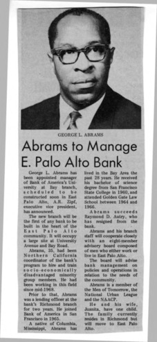 Abrams to Manage E. Palo Alto Bank - unknown publication