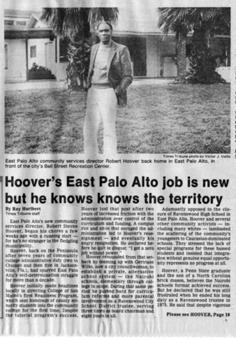 Hoover's East Palo Alto Job is New But He Knows the Territory - Peninsula Times Tribune
