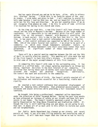 Letter from Barbara Mouton to EPA Community - April 1985