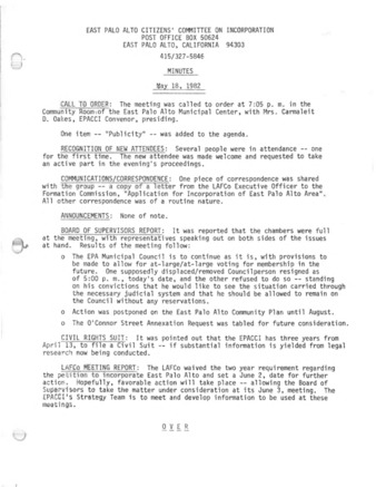 EPACCI Meeting Minutes - May 18, 1982
