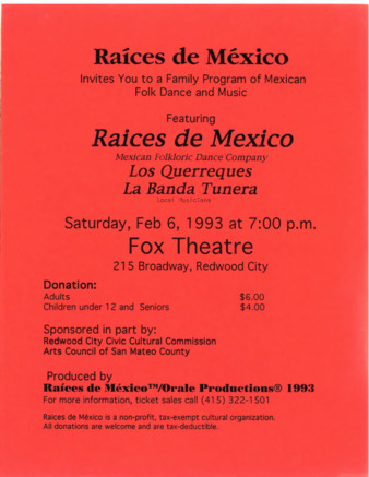 Flyer for the 1993 Raices de Mexico Performance at the Fox Theater