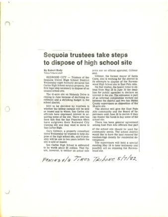 Sequoia Trustees Take Steps to Dispose of High School Site - Peninsula Times Tribune