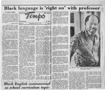 Black Language is 'Right On' with Professor, Black English Controversial as School Curriculum Topic - Palo Alto Times